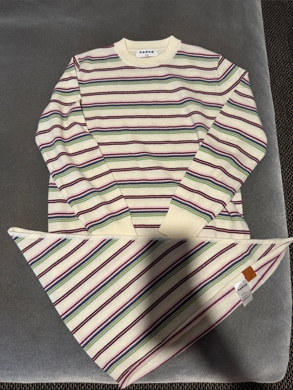 NWT Parke Pullover Sweater and Triangle Scarf - Cream Stripe